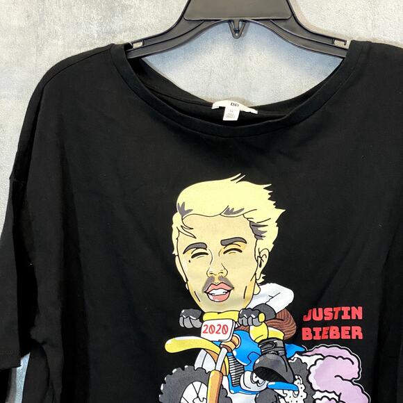 BP. Women's Black Justin Changes Bieber Graphic Crewneck Crop Short Sleeve Tee - Picture 3 of 8